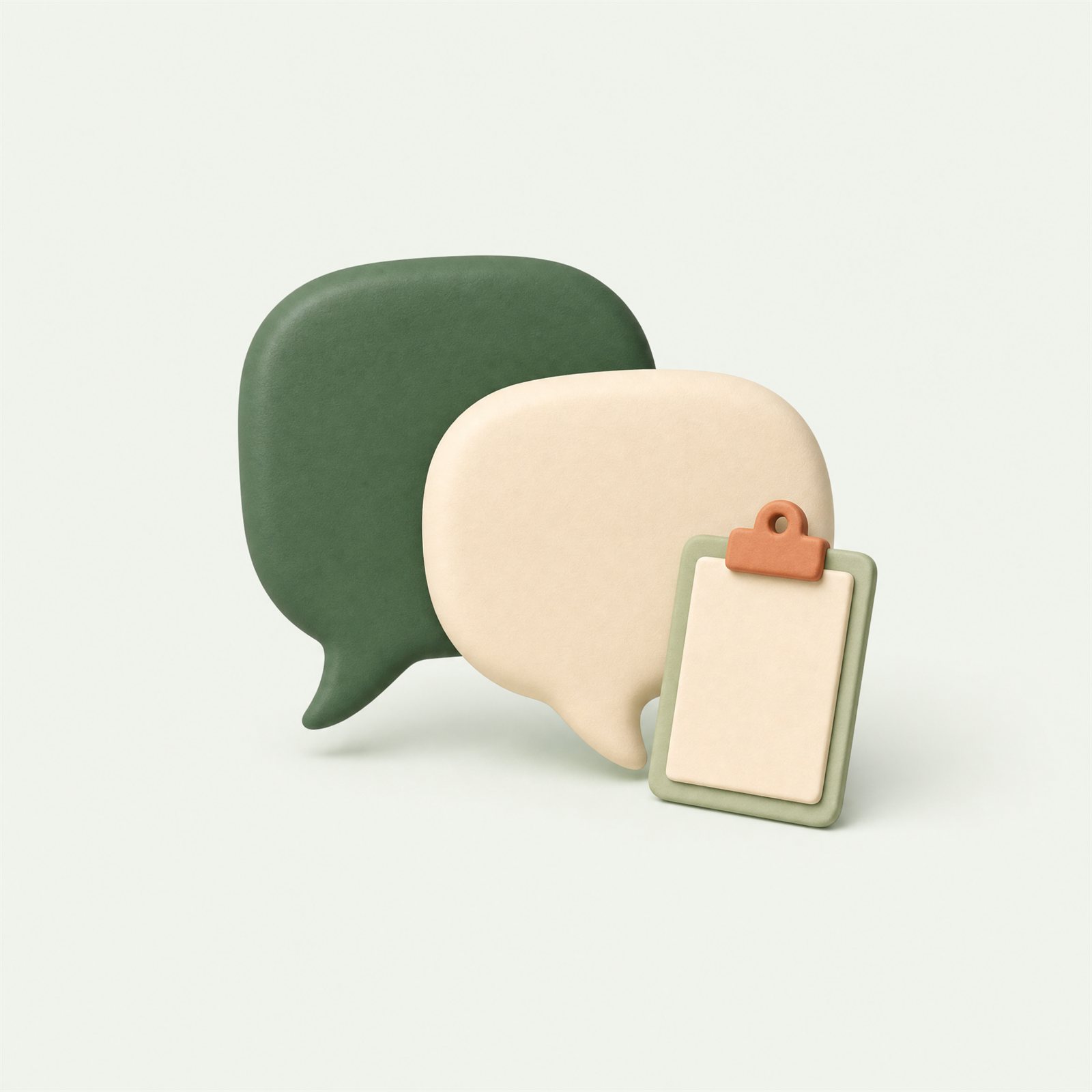 Two speech bubbles beside a clipboard.