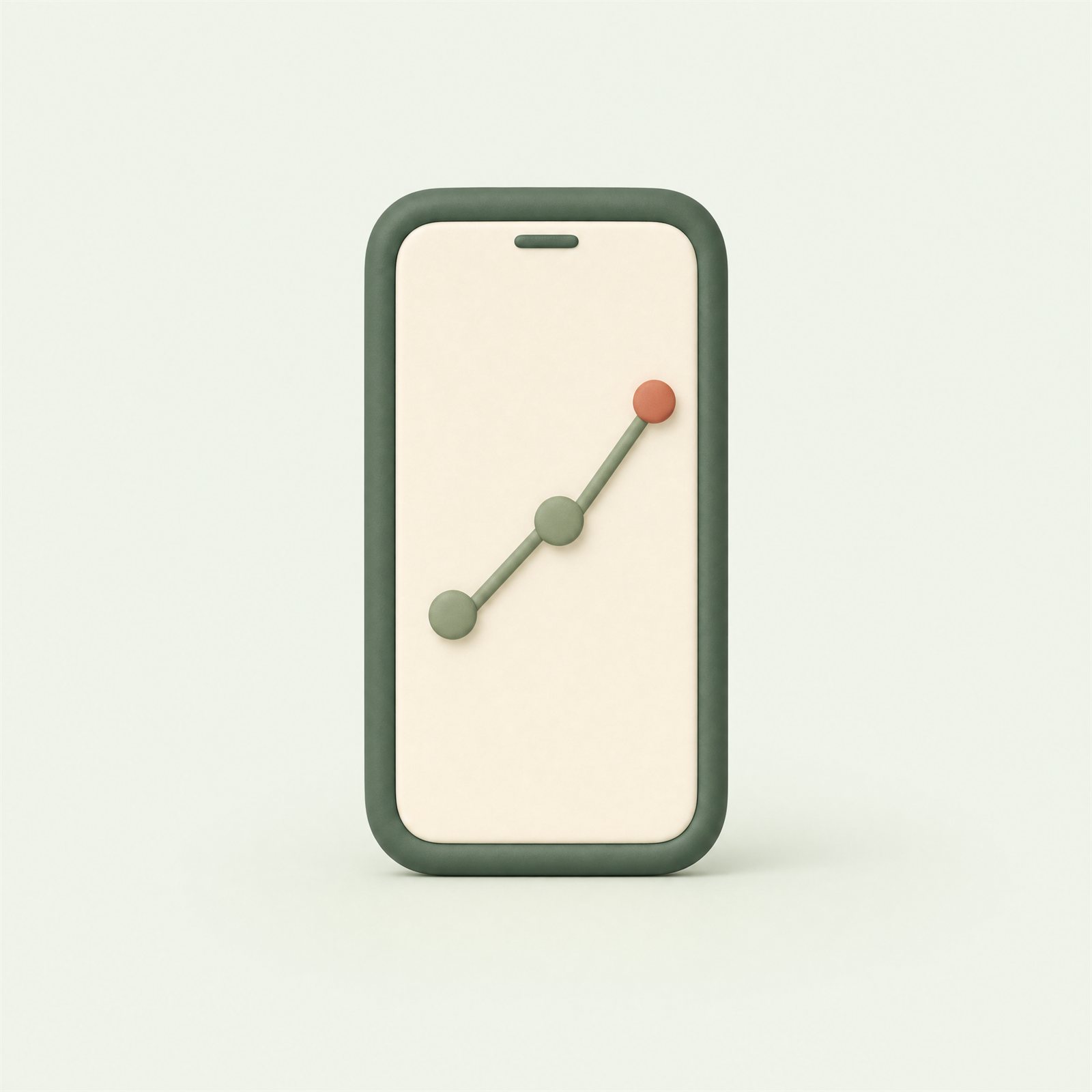 A phone showing a line rising across three points.